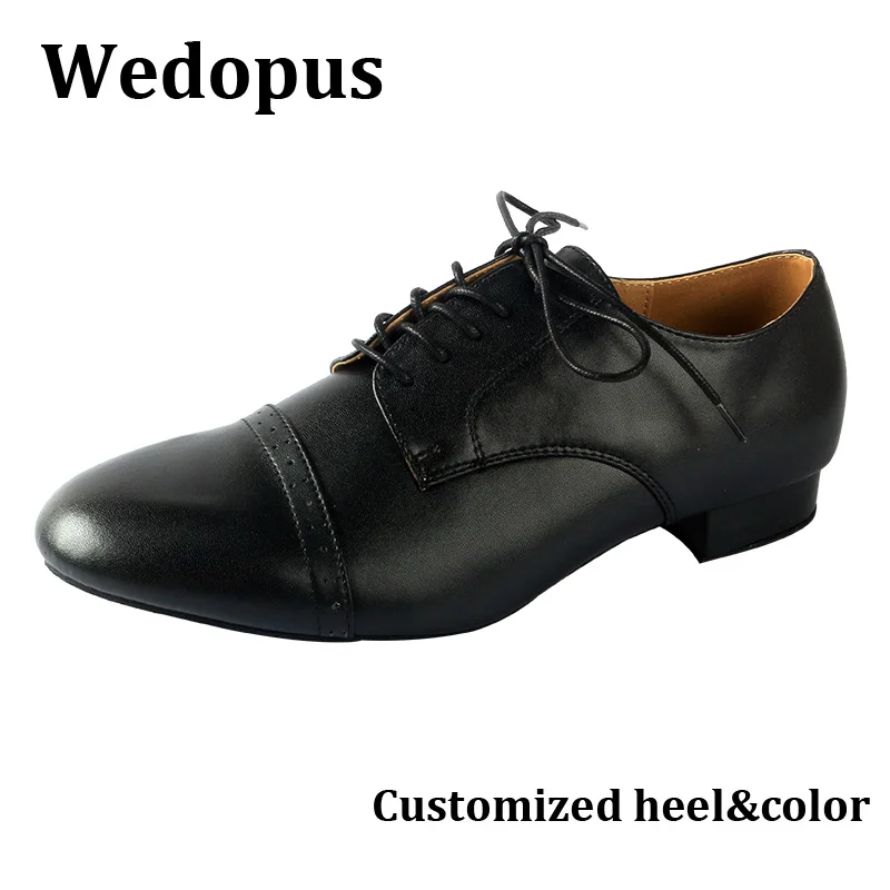 

Wedopus Customized Closed Toe Dance Shoes Men's Leather Sole Black Dancing Shoes Men Ballroom 2.5CM