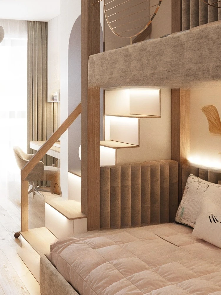 Children's high and low beds Stainless steel guardrails are transparent to the upper and lower b eds