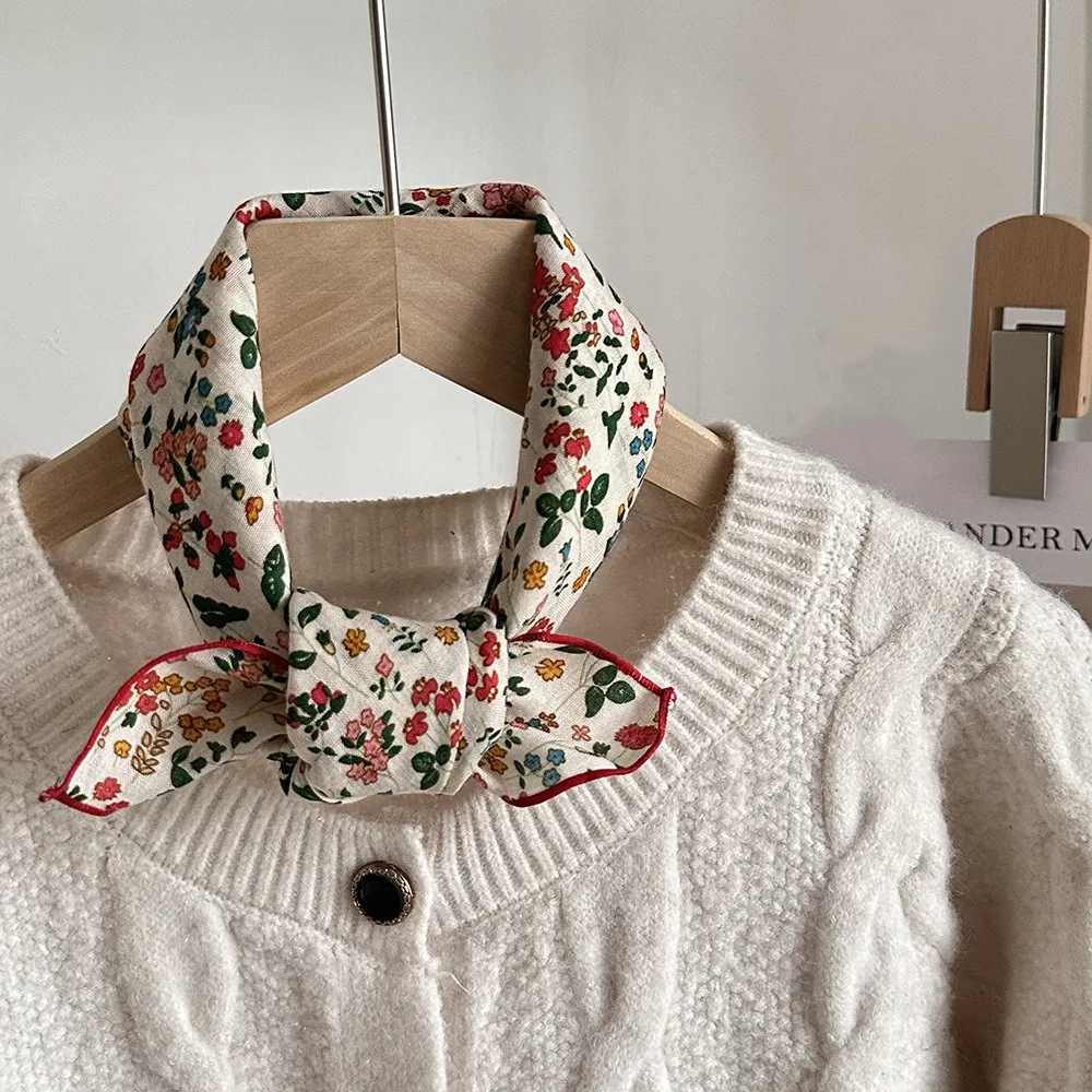 

Retro Flower Small Square Scarf Thin Korean Floral Print Silk Scarf Headband Retro Printed Scarves Female