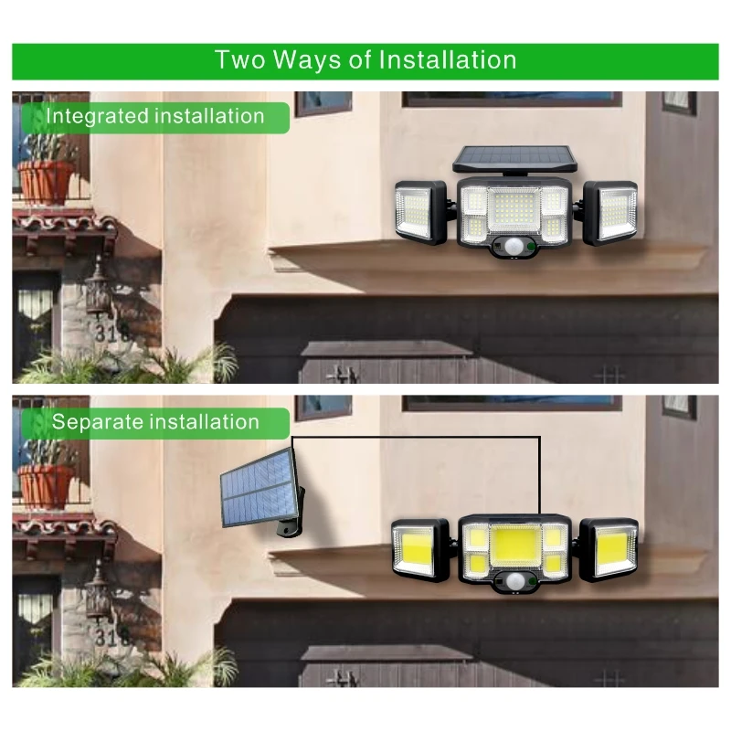 192 COB LED Solar Lichter Im Freien 3 Kopf Motion Sensor Terrasse Lichter Wasserdicht 3 Modi mit Fernbedienung Wand Lampe garten Licht