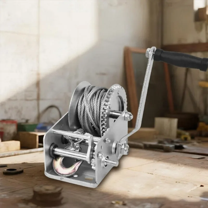 

Self-Locking Manual Winch 800/3000 lb Ratchet Hand-Crank Cable Puller for Yacht Trailers Boat Garages Home Use