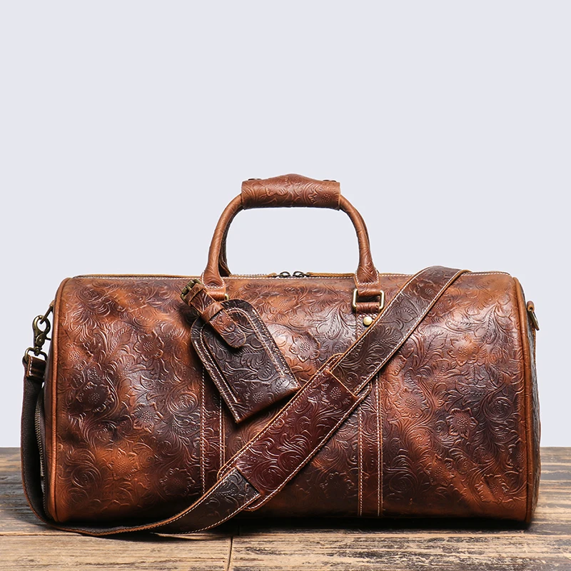 Imagem -02 - Leathfocus-bolsa de Couro Vintage para Homens e Mulheres Bolsa de Viagem Grande Capacidade Business Duffles Weekend Gym Bag