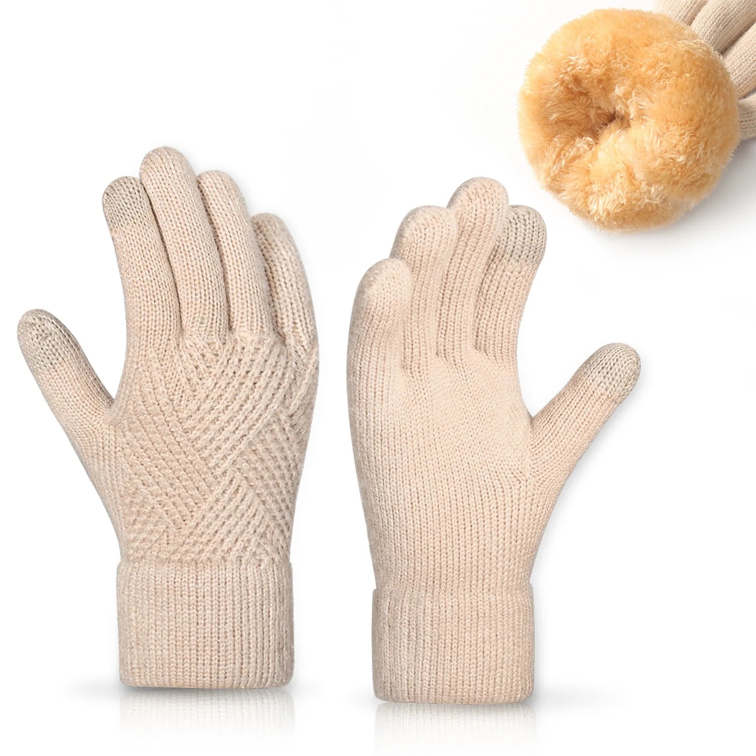 

Вязаные термоперчатки с сенсорным экраном, утепленные бархатные теплые морозостойкие перчатки, идеально подходящие для зимнего использования на велосипеде и офисе