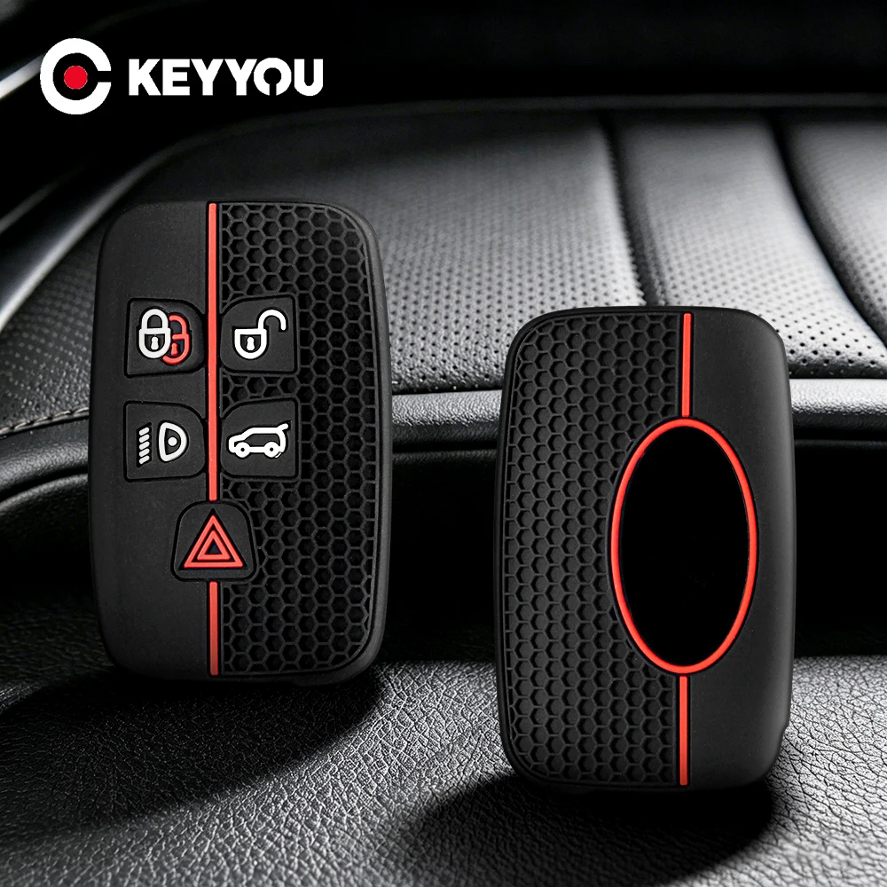 KEYYOU Silikon-Autoschlüsselhülle für Land Rover Range Rover Sport Velar Evoque Freelander2 Discovery für Jaguar XF XJ XJL XE