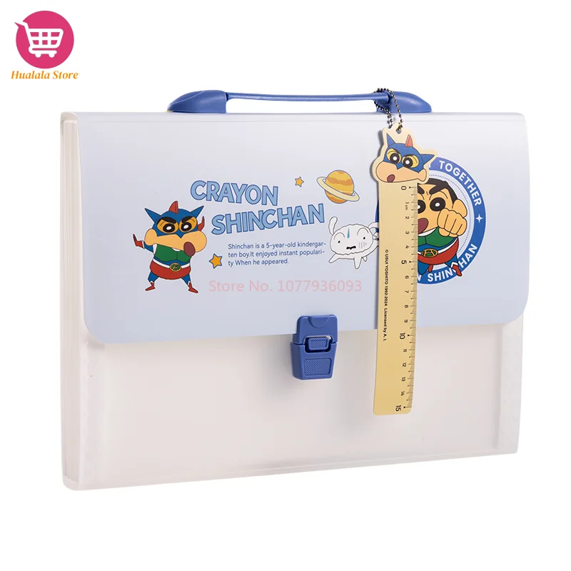 Crayon Shinchan File espandibile A4 Borsa portatile per carta di prova per studenti Borsa per tutoraggio portatile 13 griglie a prova di spruzzi