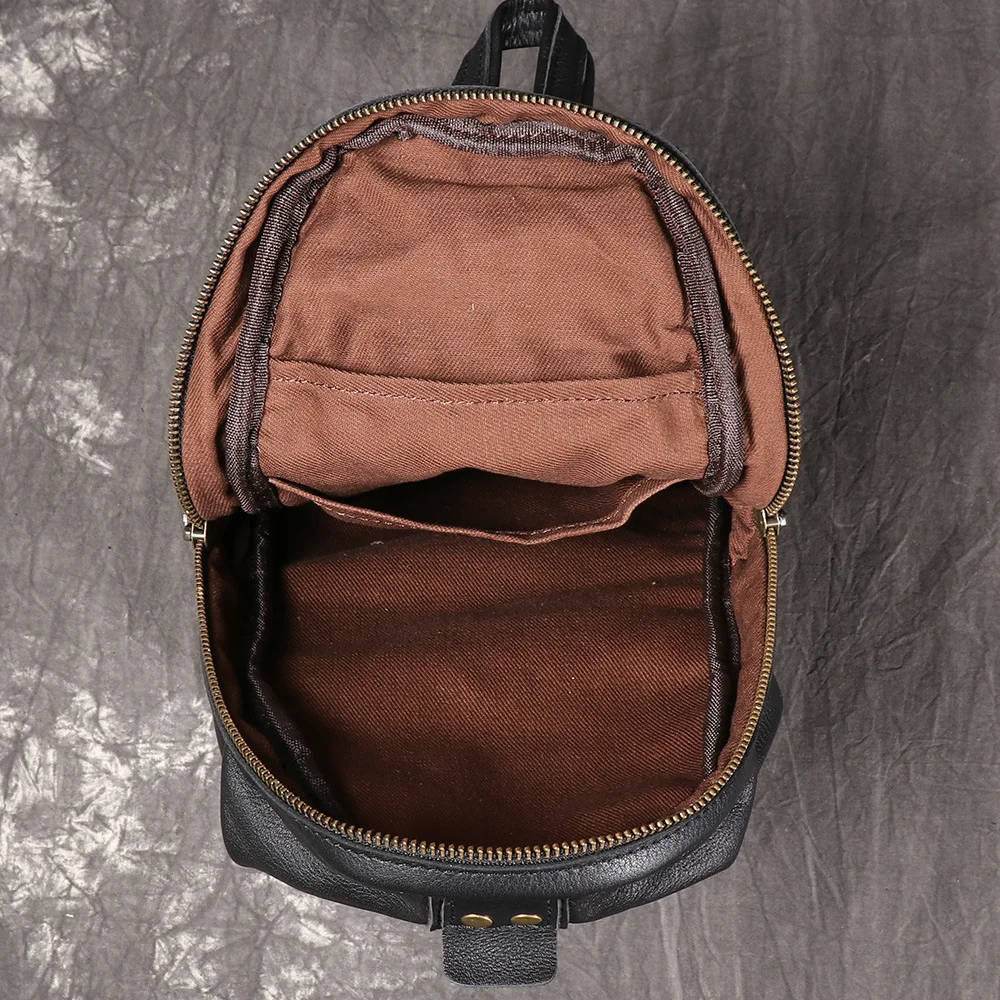 Vintage Genuine Cowhide Leather Mens Crossbody Bag Large Capacity Outdoor Travel Casual Shoulder Backpack