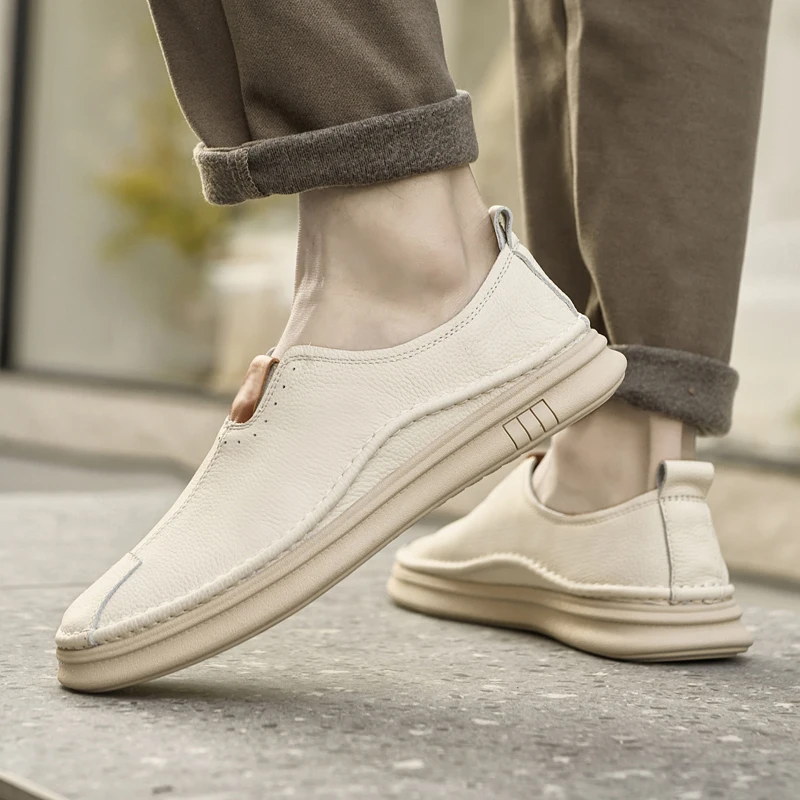 

Mens Leather Loafers Non Slip Sole Outdoor Casual Shoes Sole Outdoor Slip On men autumn breathable moccasins