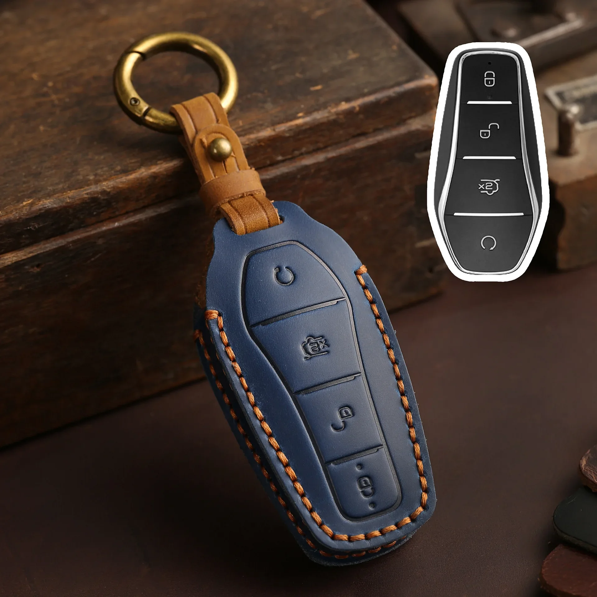 Leather Car Key Cover Keychain Holder Case Protector for BYD Han Ev Tang Dm/Qin PLUS/Song Pro/MAX/Yuan Dolphin Buckle Remote - Image 2