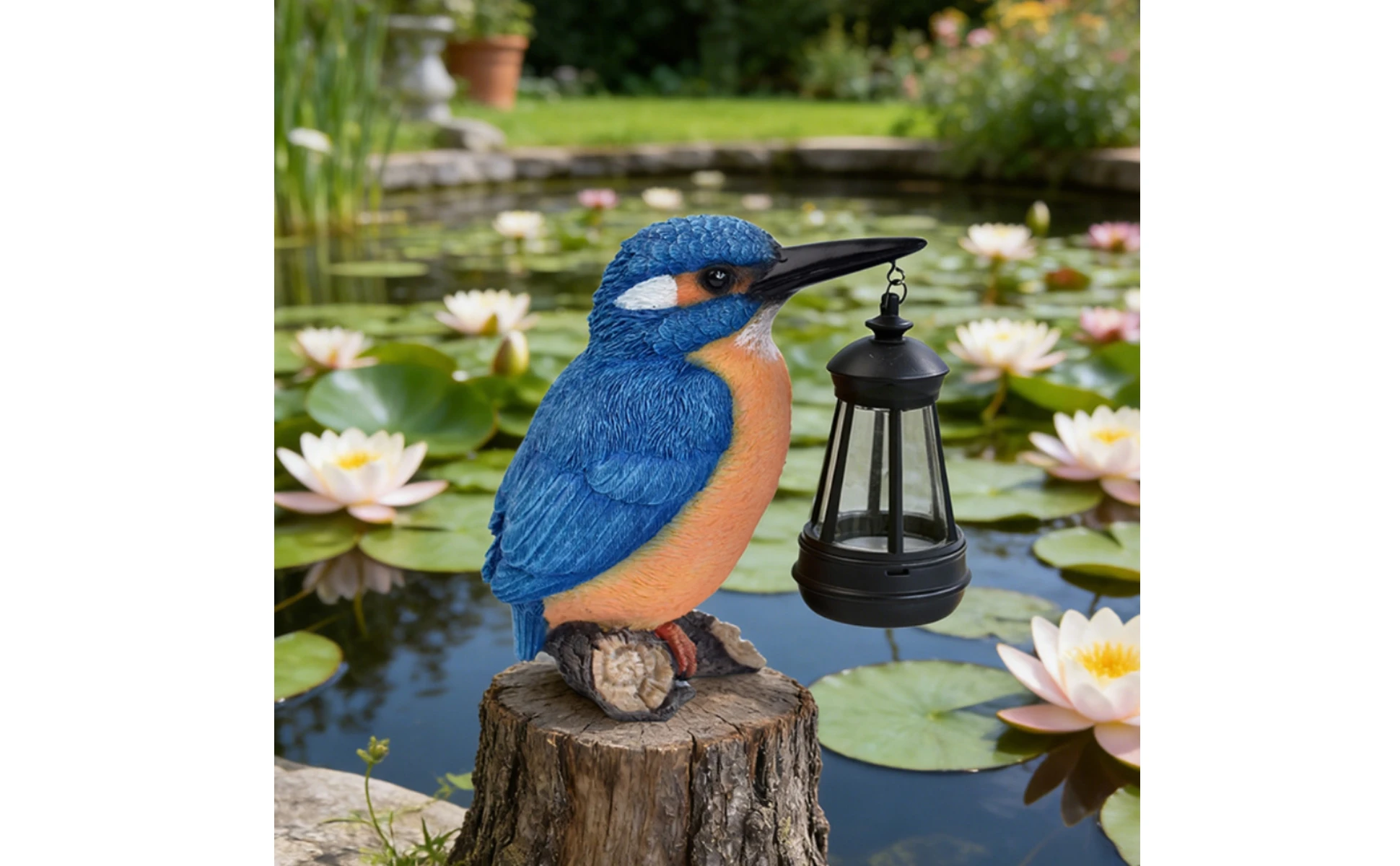 Solar Kingfisher Statue Resin Hanging Lantern Bird Bird Statue Light Realistic Design Outdoor Decor Weatherproof for Yard, Patio