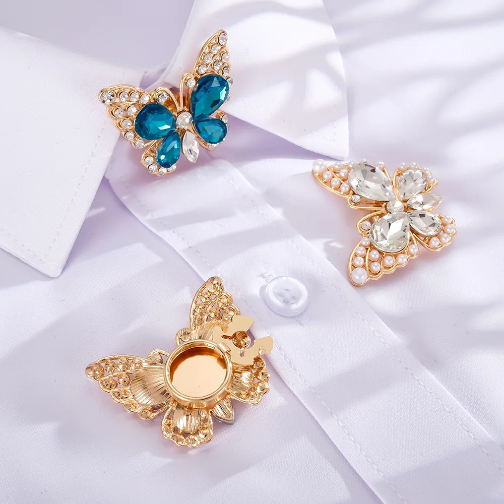 A Set Rhinestone Shirt Decorative Button Covers Detachable Collar Clip Cufflinks Elegant  Fastener Premium Jewelry Accessories