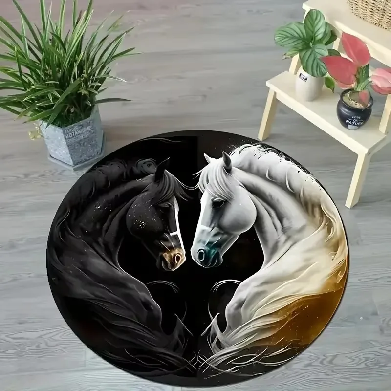 Alien Xenomorph Round Area Rug Horror Monster Skeleton Ring Print Floor Mat Sci-Fi Movie Decorative Carpet for Bedroom Game Room