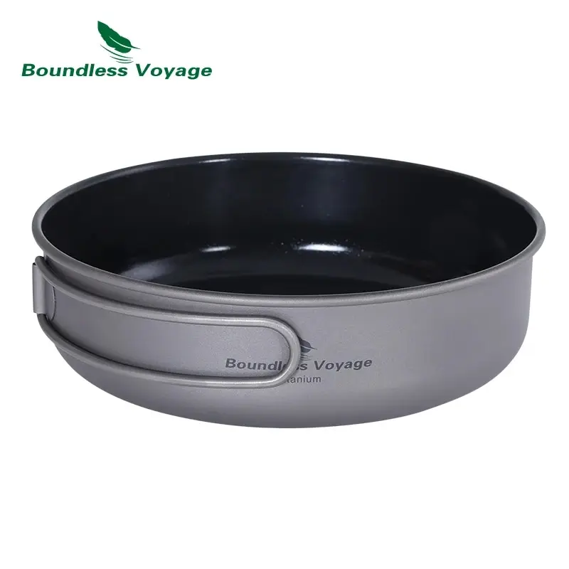 Boundless Voyage Titanium Non-stick Frying Pan with Ceramic Coating and Folding Handle Outdoor Camping Picnic Plate Dish