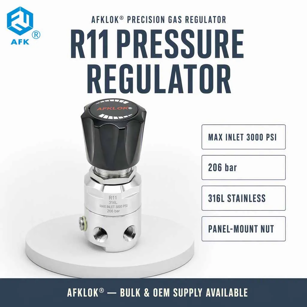 High Purity Stainless Steel One Stage Pressure Regulator 200 Bar No Gauge for Industrial Use