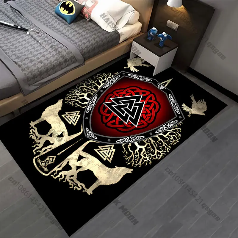 Norse mythology symbol and animals carpet Yoga living room room decor children's crawling mat doormat area rug games mat