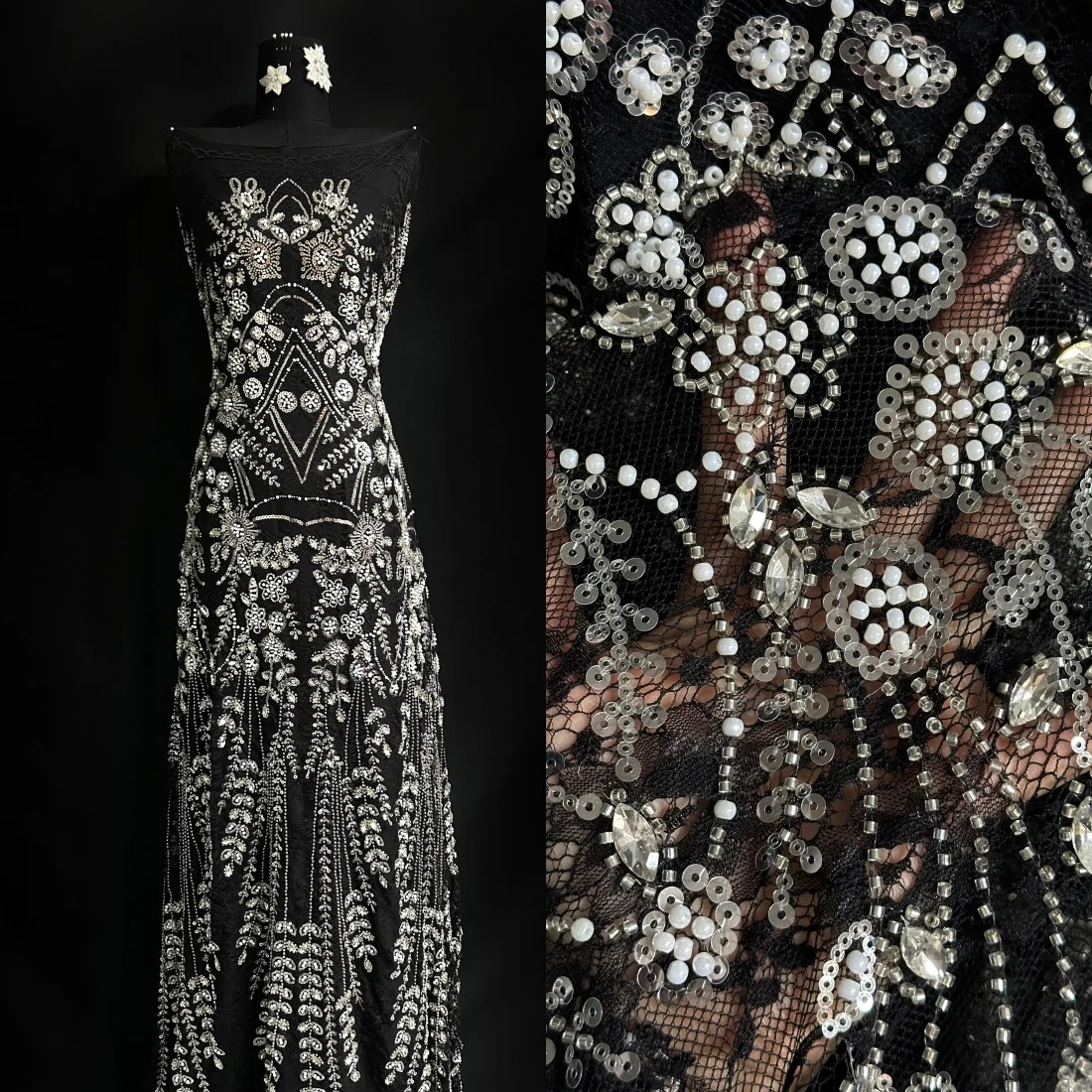 

2026 High Quality African Heavy Beaded Lace Fabric Luxury French Sequins Mesh Embroidery Stones Fabric for Wedding Party Dresses