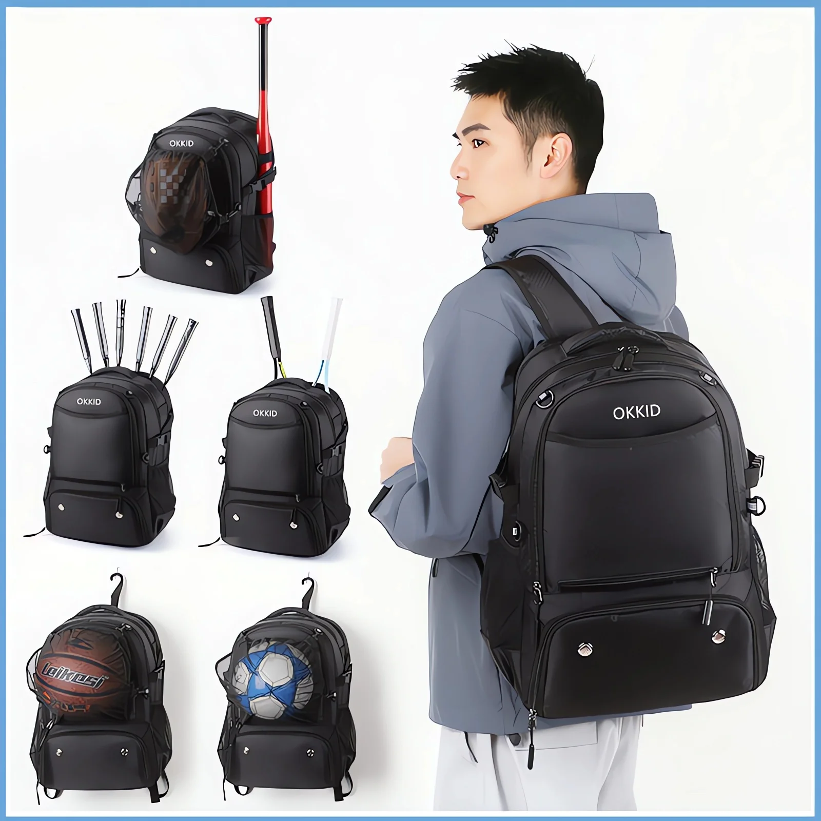 OKKID Middle High School Backpack for Boys Large Capacity Sports Bag Basketball Backpack with shoe pocket Travel Daypack BookBag