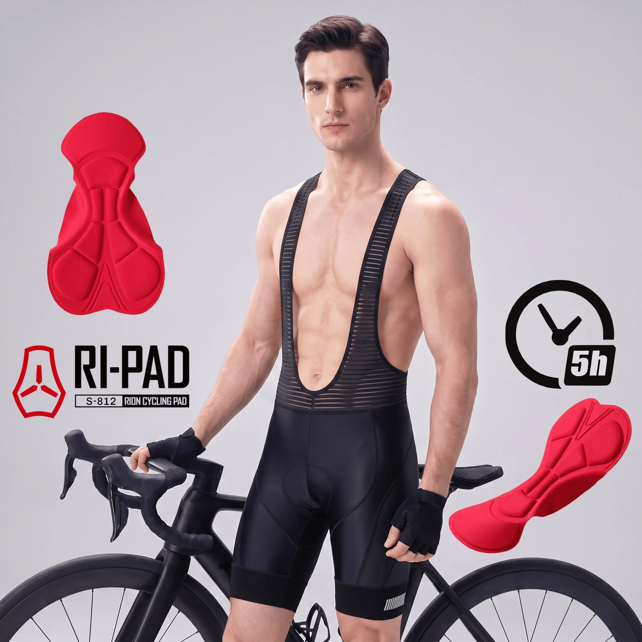 ZRSE Herren-Radsport-Trägerhose mit 5H hochdichtem Polster, reflektierenden Sicherheitsstreifen und hochelastischem, atmungsaktivem Stoff für Rennrad-MTB