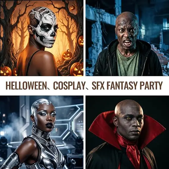 Hochwertiges Glatzkopf-Set für Erwachsene, Perückenkappen-Set, Halloween-Kostüm, Anpassbare Latex-Glatzkopfkappe mit Kleber und Schere – Detail 6
