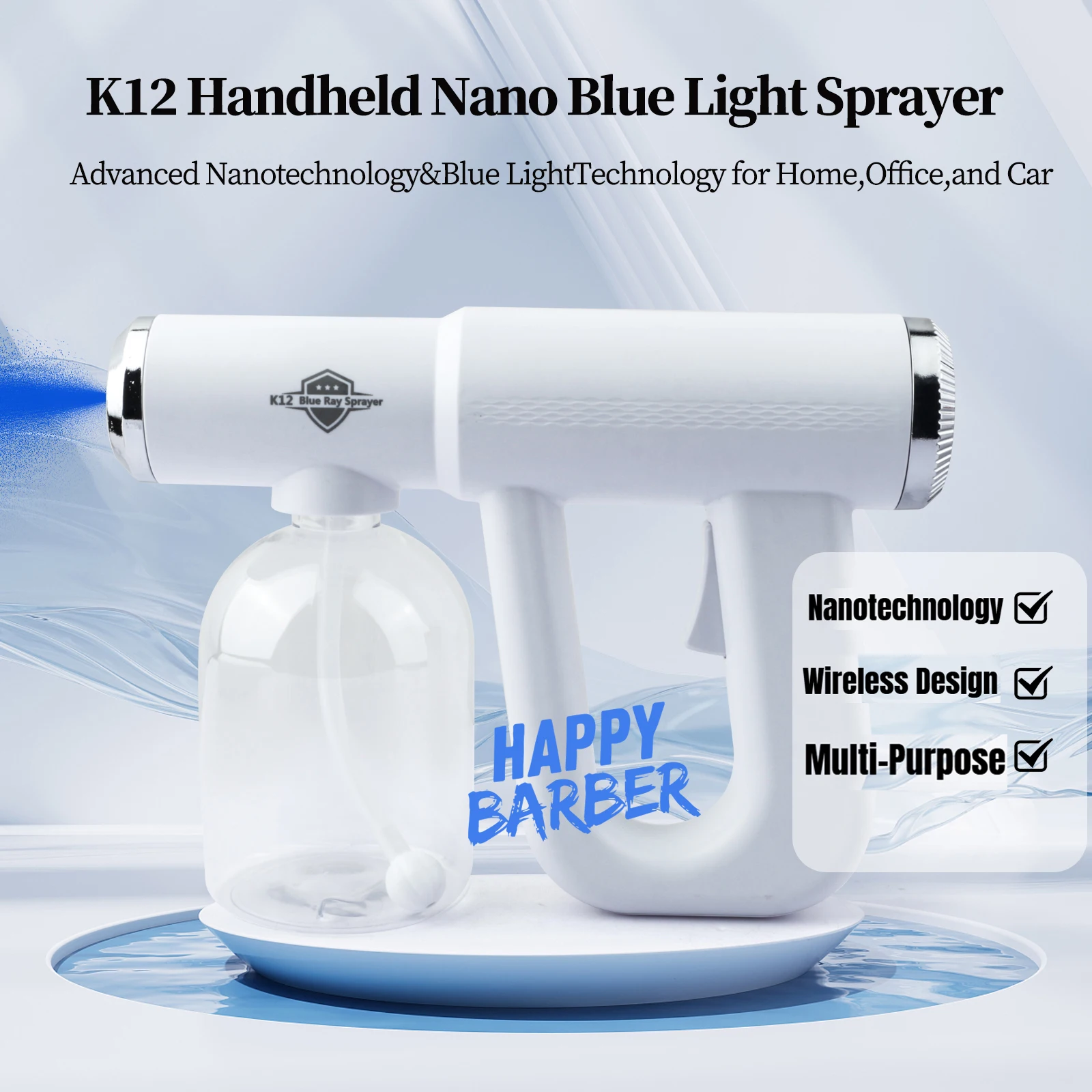 

300ML Blue Light Nano Sprayer Bottle Wireless USB Barber Electric Steam Spray Gun For Hairdressing Styling Garden Atomizer Tool
