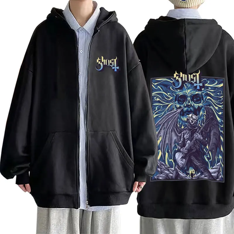 

Limited Rock Ghost Band Zipper Hoodie Male Casual Oversized Zip Up Sweatshirt Men Vintage Gothic Punk Metal Music Zip Up Jacket