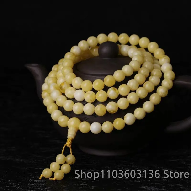 New Beeswax Amber 108 Buddha Beads Men's and Women's Bracelet National Style Explosion Natural Bangle Bracelet Homme