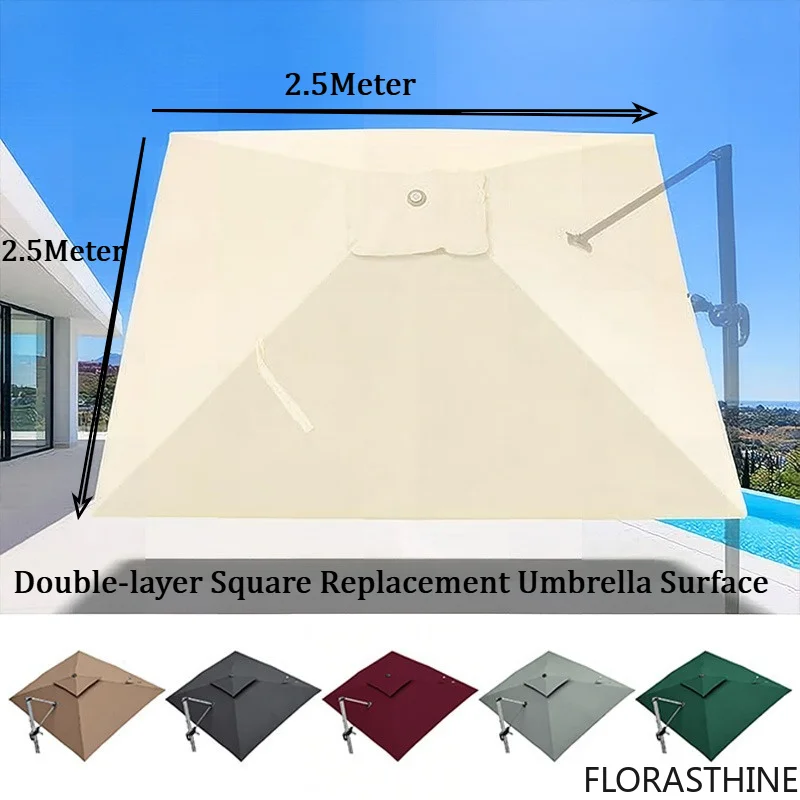 2.5M Double-layer Square Replacement Umbrella Surface Rainproof Fabric Fits Cloth for Double Top Outdoor Sunshade/roman Umbrella