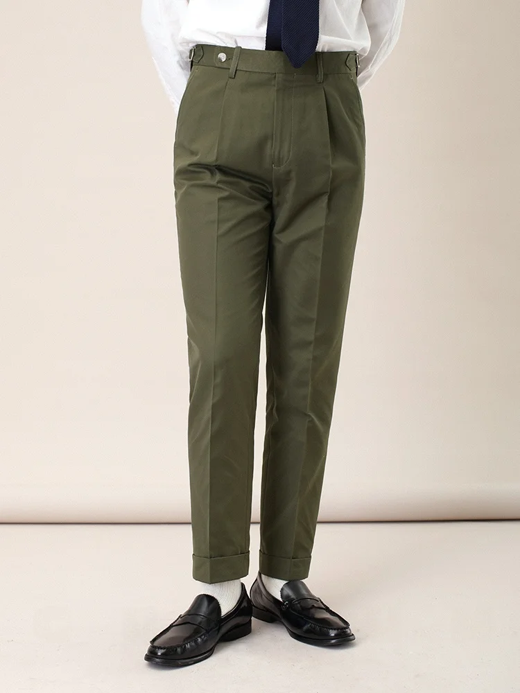 

Cultum High Waist Cotton Casual Men's Pants Easy Care Neapolitan Straight Leg Casual Pants Business Gentleman Style