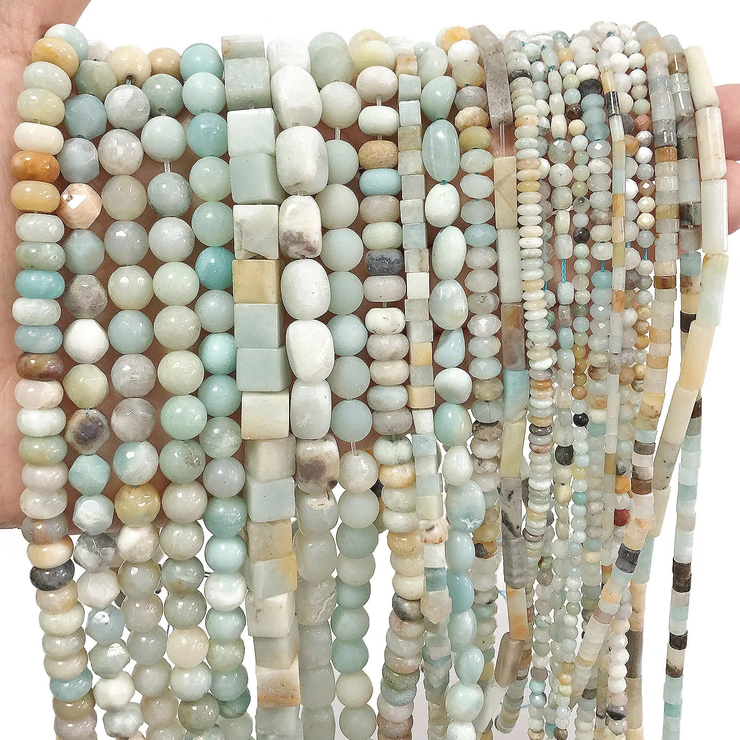 Wholesale Amazonite Stone Beads Charms Cube Tube Faceted Round Matte Round Irregular Shape Beads For Jewelry Making Diy Bracelet