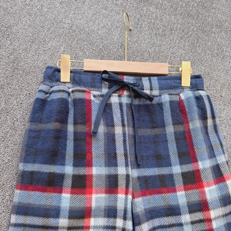 Men's Casual Soft Fleece Home Pants Loose Lightweight Plaid Warm Pyjama Trousers European Style Comfortable Sleepwear