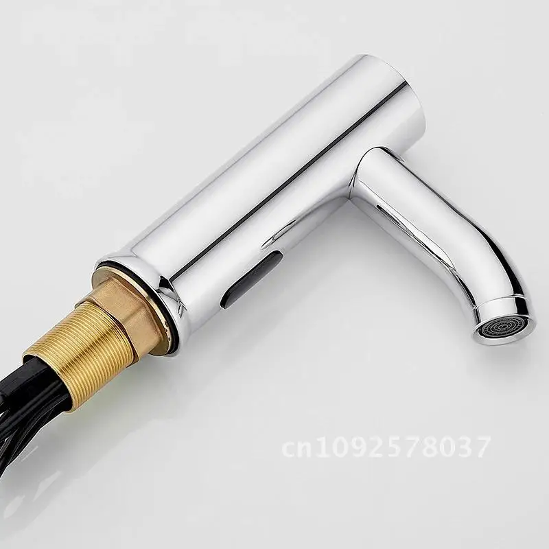 Faucet Black Sensor Bathroom Matte Cold and Hot Deck Sink Mixer Sensor Steel Mounted Powered Battery Infrared Stainless