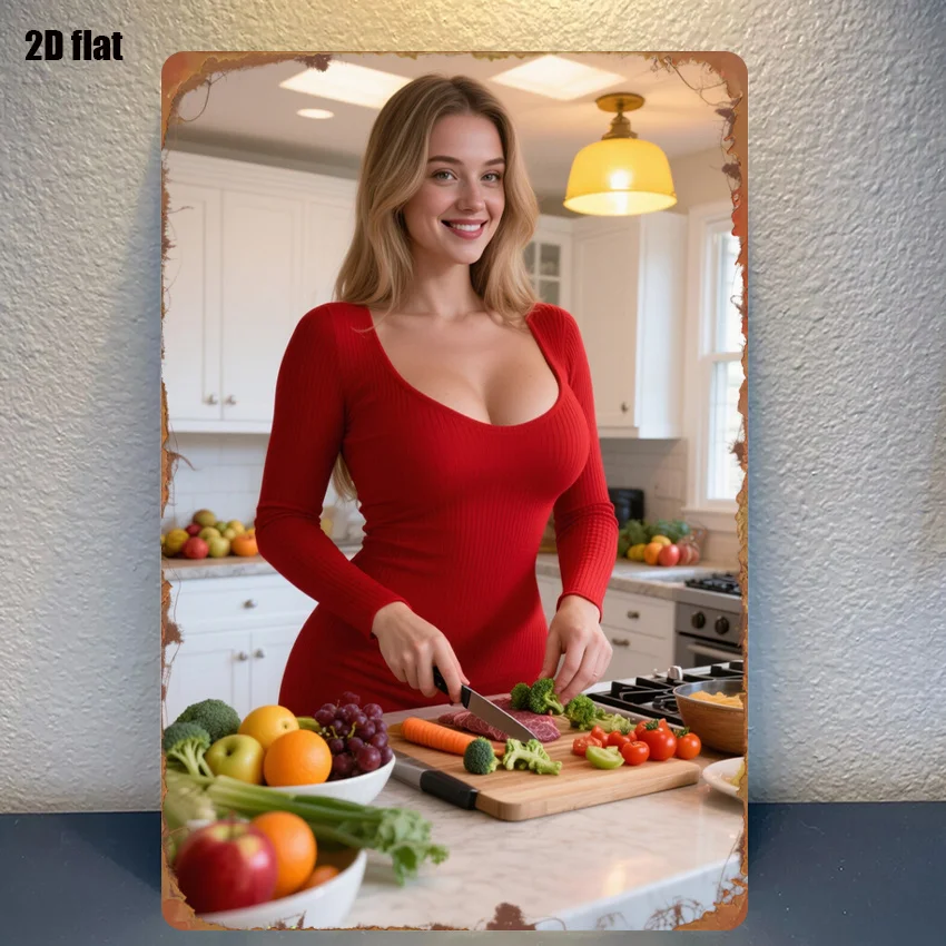 CIFBUY Modern Red Dress Fruit Vegetable Aluminum Wall Art Waterproof Durable Home Kitchen Garage Coffee Bar Garden Decor