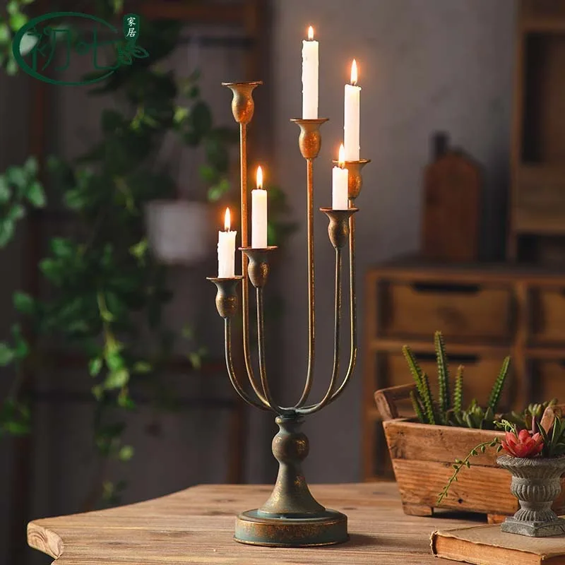 Industrial style imitation copper five-headed candle holder ornament romantic candlelight dinner decoration store wedding photog
