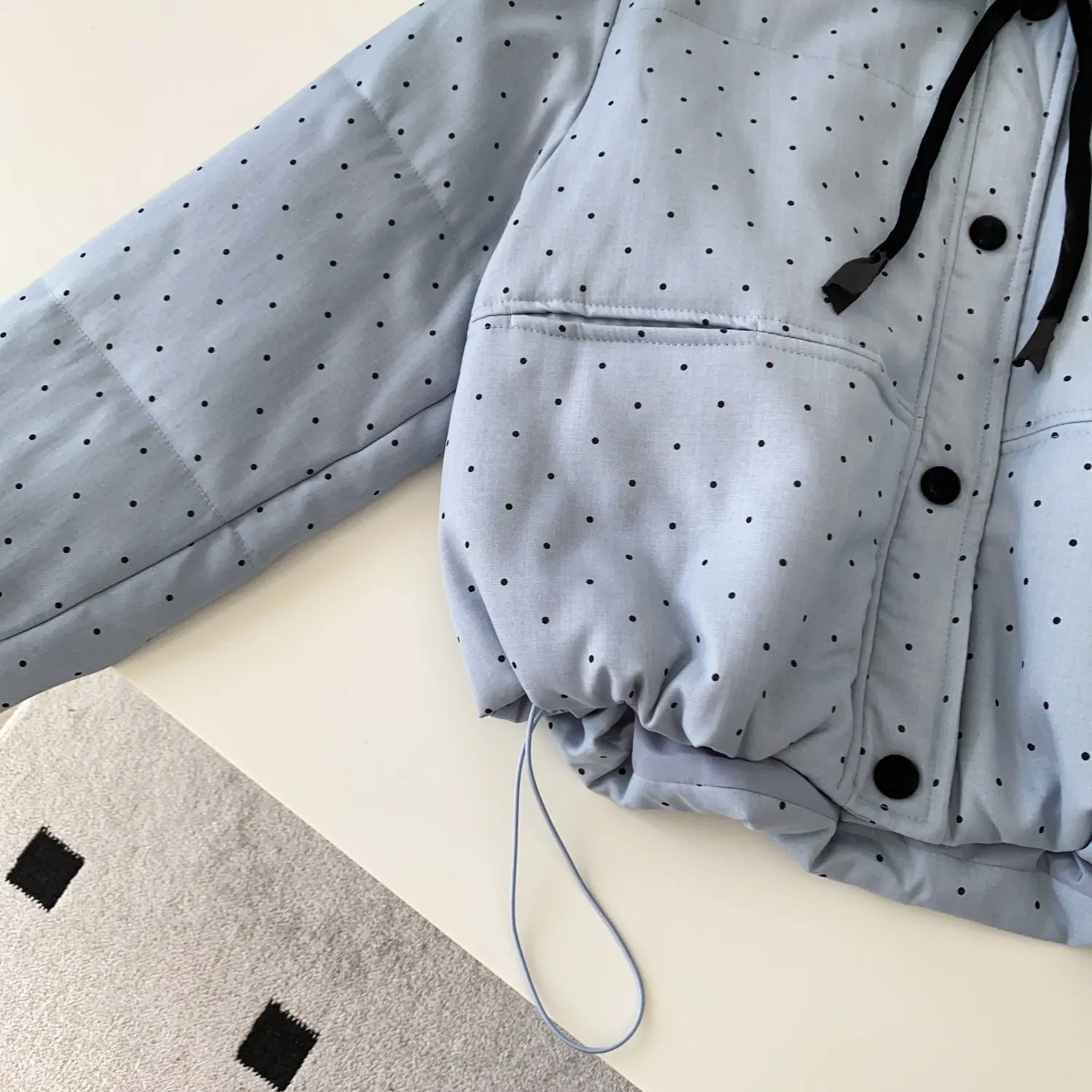 SINGREINY Polka Dot Cotton-Padded Short Jacket Korean Lace Up Drawstring Pocket 2026 Winter Ladies Preppy Style Warm Thick Coat