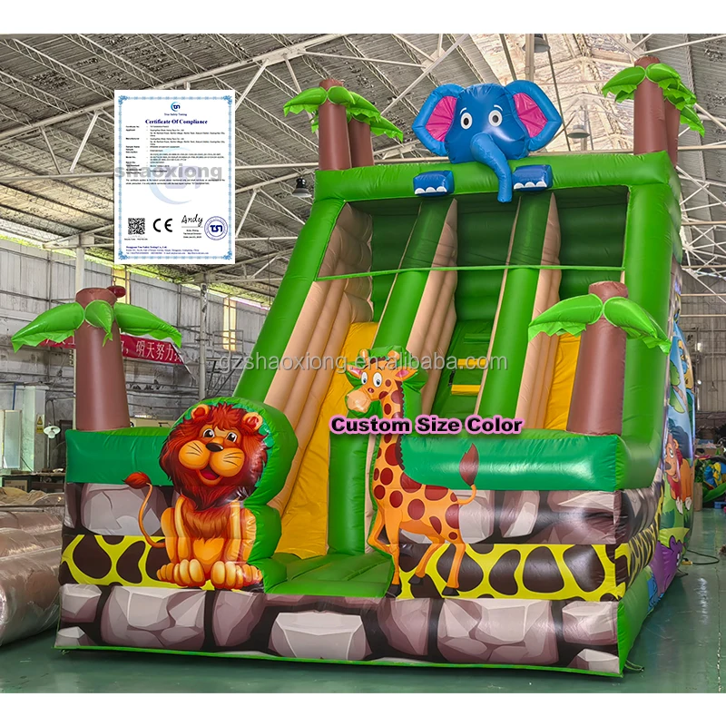

Commercial Inflatable Animal Themes Park Slide Outdoor Playground Cartoon Inflables Castle Combo Double Lanes Slides for Kids