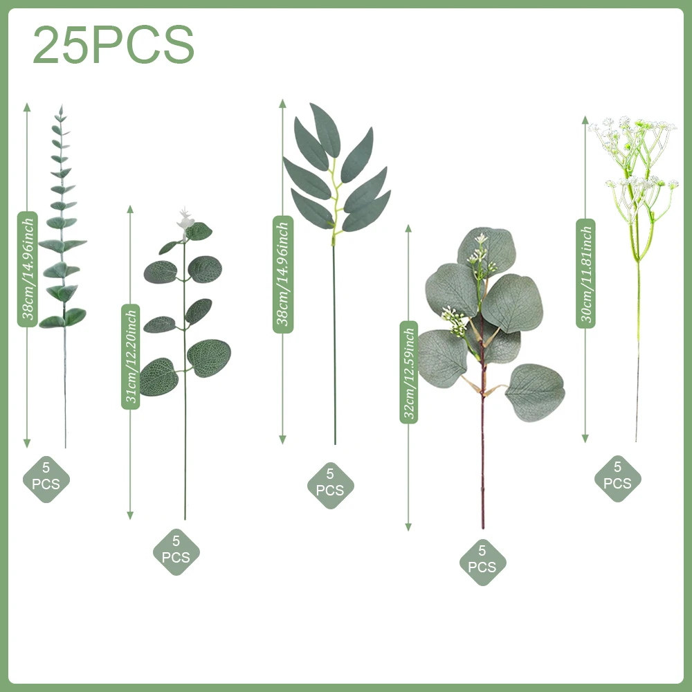 20/25 Stück Künstliche Gemischte Eukalyptusblätter-Stiele, Kunstblumen für DIY-Bouquets, Blumenarrangements, Heim-, Hochzeits- und Partydekoration – Detail 7