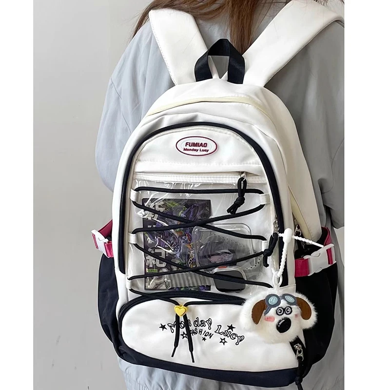 

HAEX Dopamine Backpack Women 2025 Cross String DIY Anime Badge Ita Bags Harajuku Large Capacity Students Mochilas Para Mujer