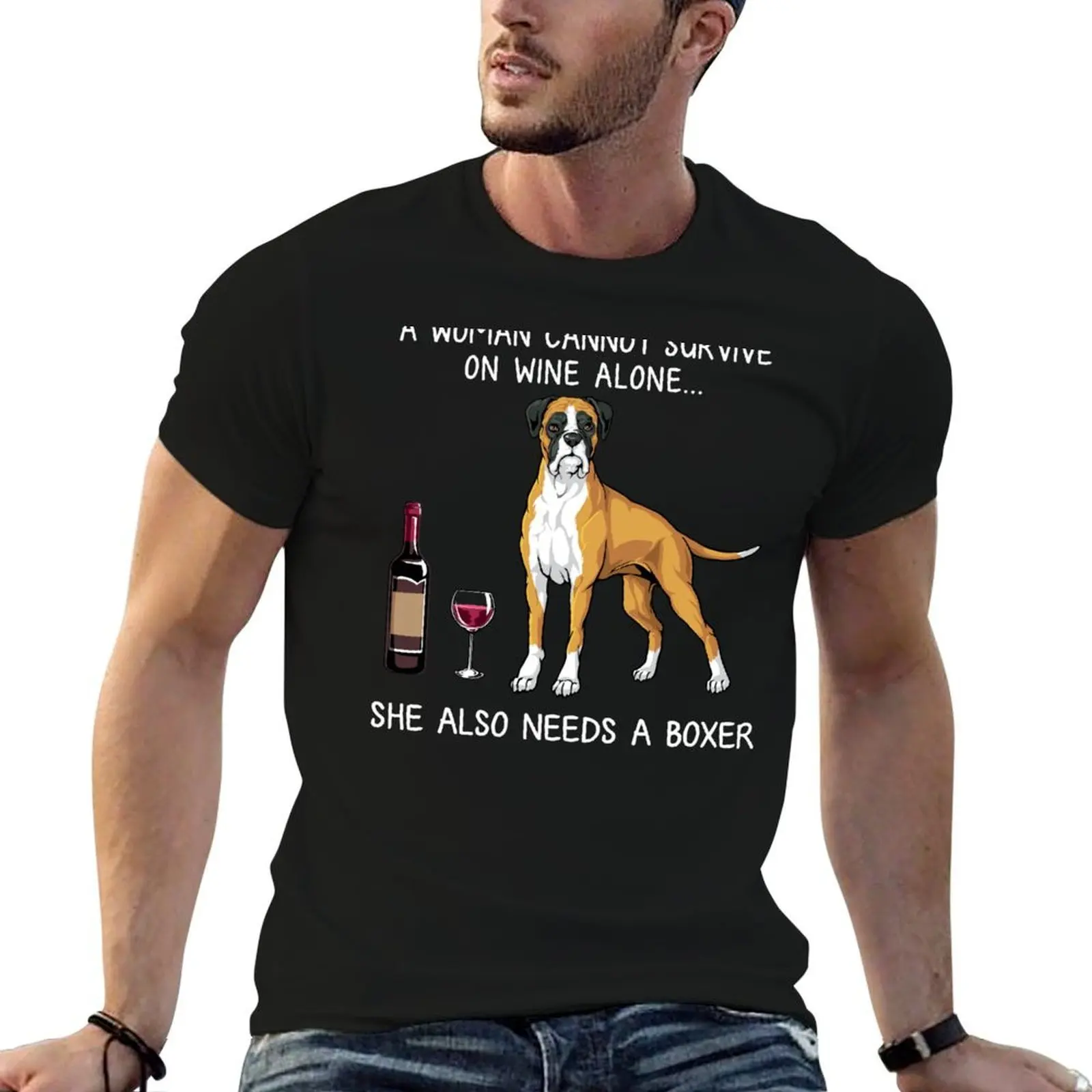 Boxer and wine Funny Dog T-Shirt anime stuff vintage clothes t shirt men