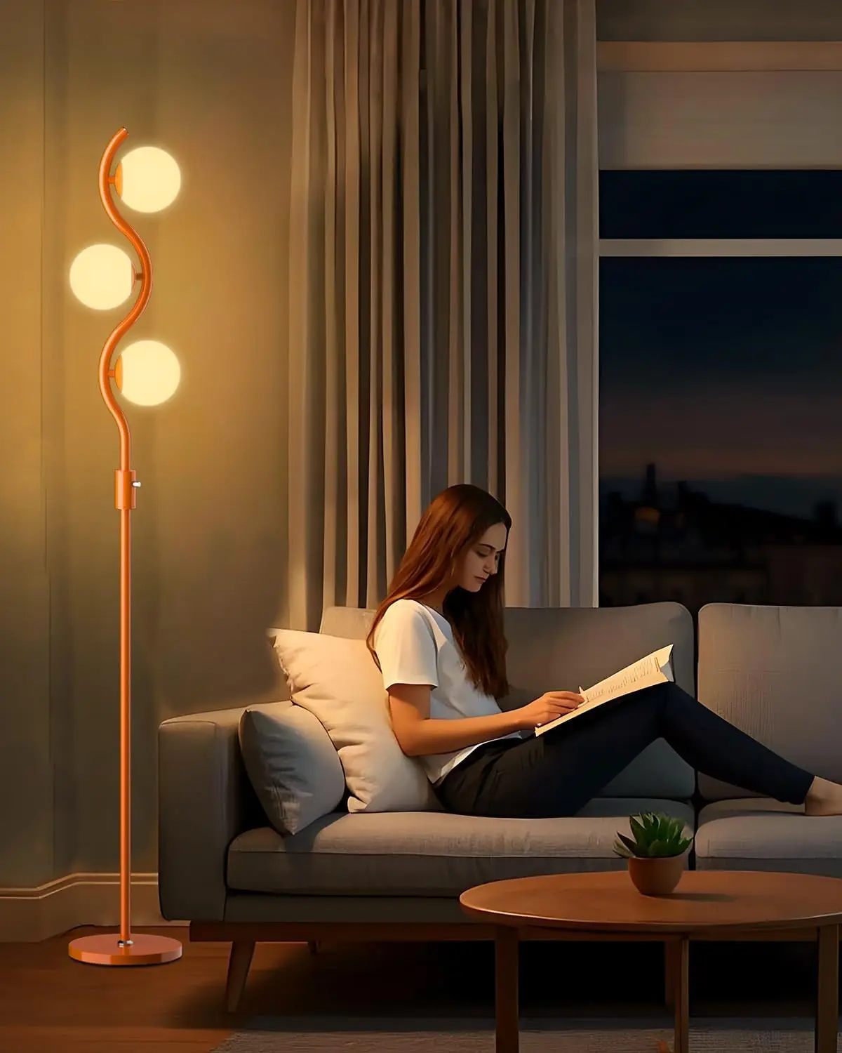 

Dimmable 3-Globe Floor Lamp with Stepless Brightness, Modern Orange Design for Living Room/Bedroom/Corner Decor