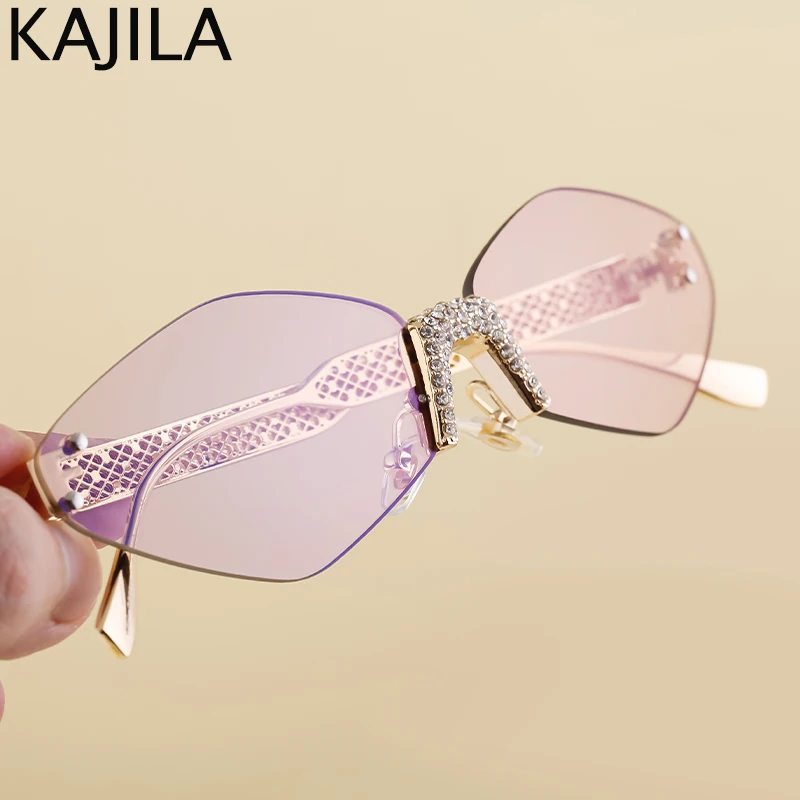 

Fashion Small Frame Hexagon Rimless Sunglasses women 2024 Luxury Brand Design Polygon Sun Glasses For Ladies Metal Eyewear UV400