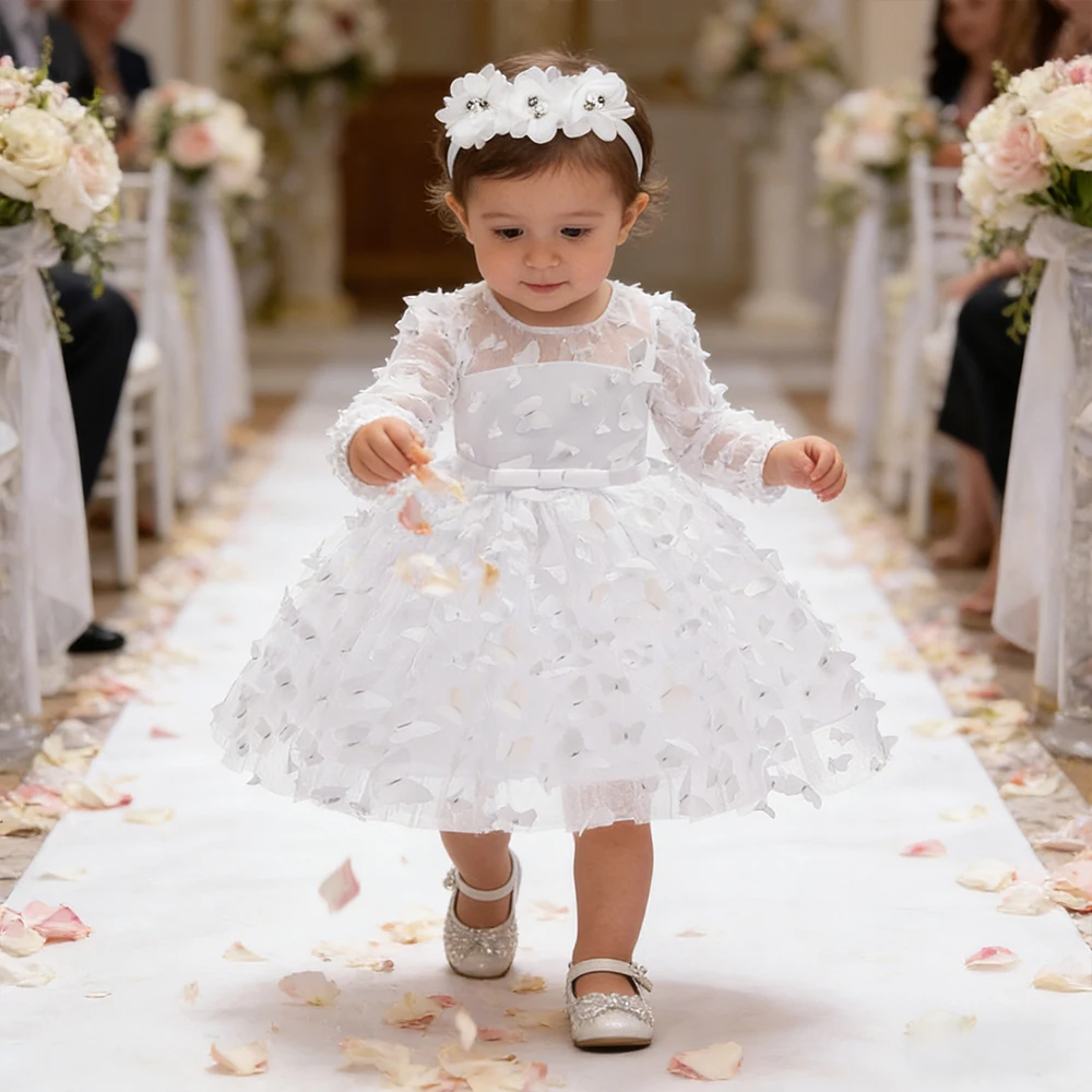 

Платье для девочек с вышивкой бабочек, нарядное платье принцессы для свадьбы, детское платье с цветами, одежда для малышек, вечерние платья с бантом для дня рождения