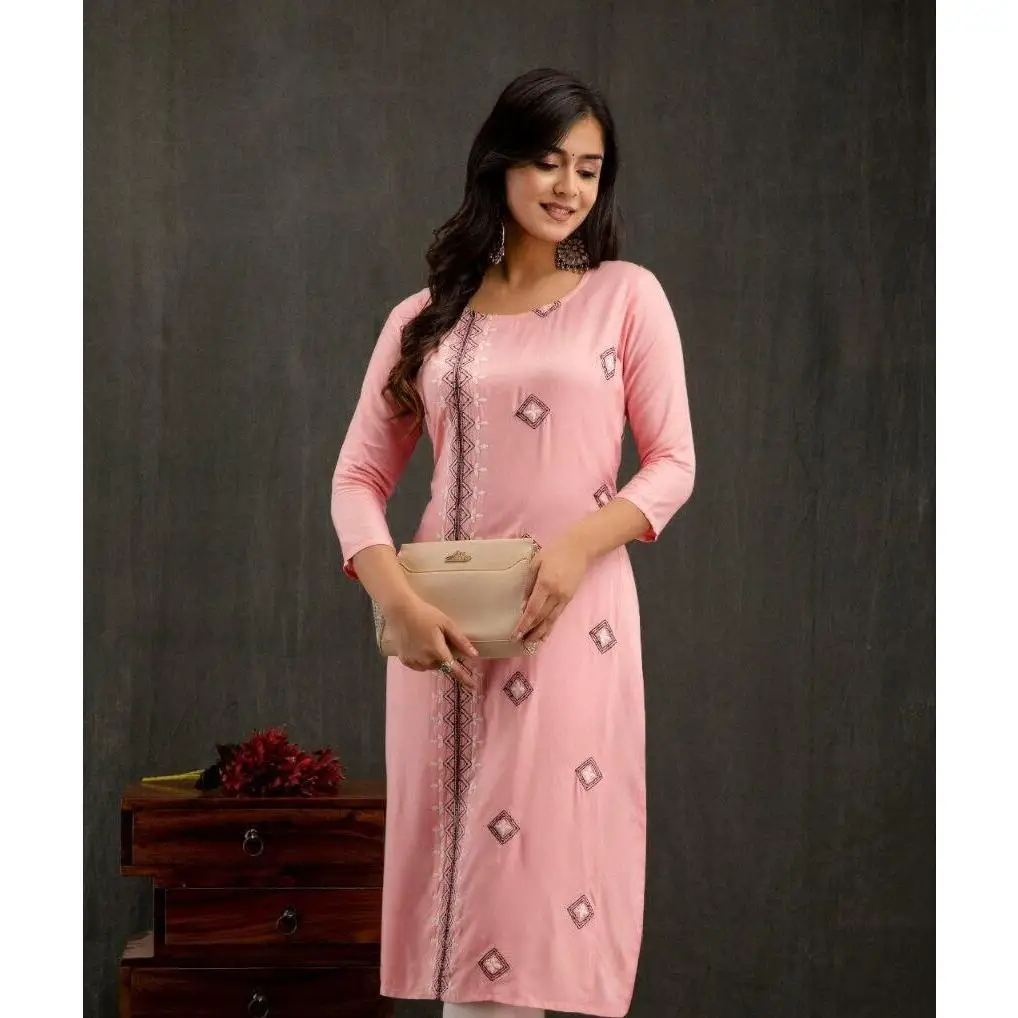 Women Kurt Casual Dress Long Sleeve Straight Casual Ethnic Flower Mandarin O-Neck Round Regular Size  Design Suitable