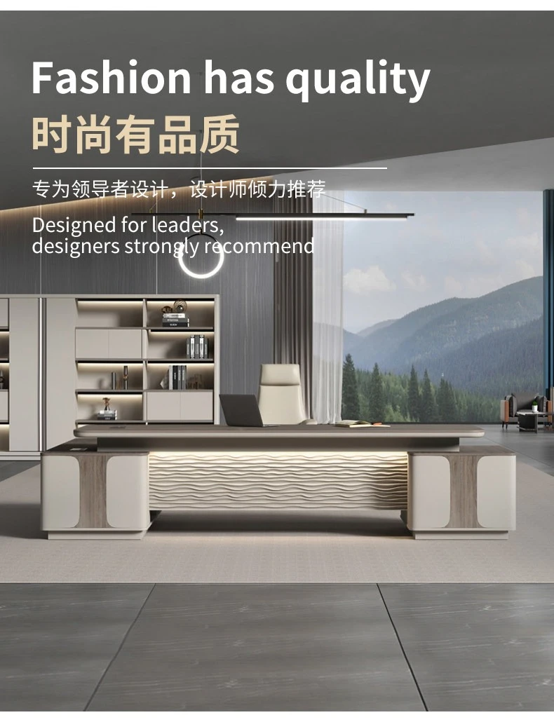 

Modern Luxury Executive Desk, Large Size Boss Desk for Office, Minimalist Wooden Computer Table, Premium Office Furniture Set