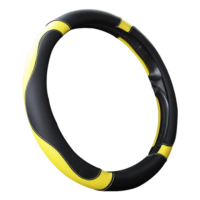 Leatherette Car Decoration Car-Styling Sport Auto Steering Wheel Covers Anti-Slip Automotive Accessories Black+Yellow