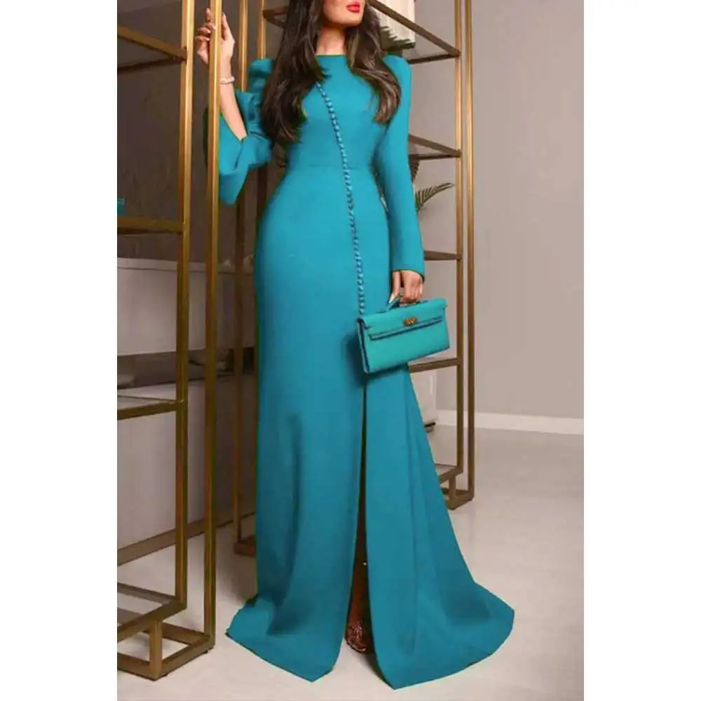 YUMDAI Gorgeous Lake Blue Saudi Arabia Long Sleeve Evening Dress Bride Wedding Dress Guest Ball Formal Occasion Gown Mom Dress