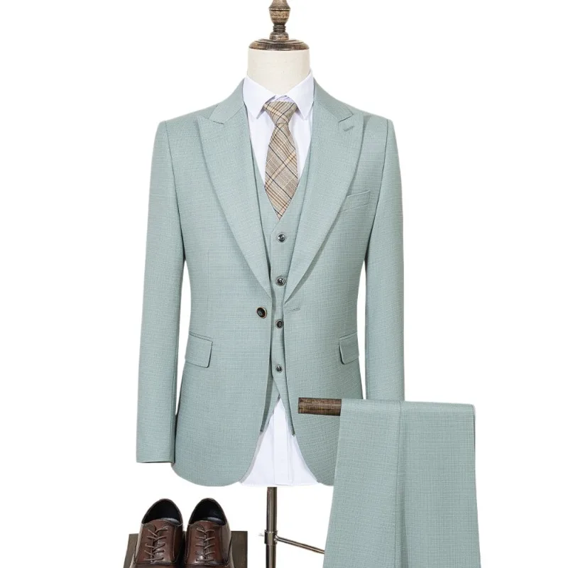 

ST Cassy Summer Thin Version Men's Suit Green Slim Fit Formal Business Office Men's Suits（jacket+Vest+Pants）