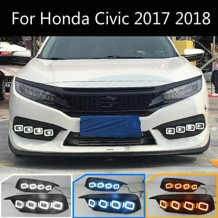 Latest design Flowing Turn Yellow Signal Function 12V Car DRL LED Daytime Running Light Daylight For Honda Civic 2017 2018