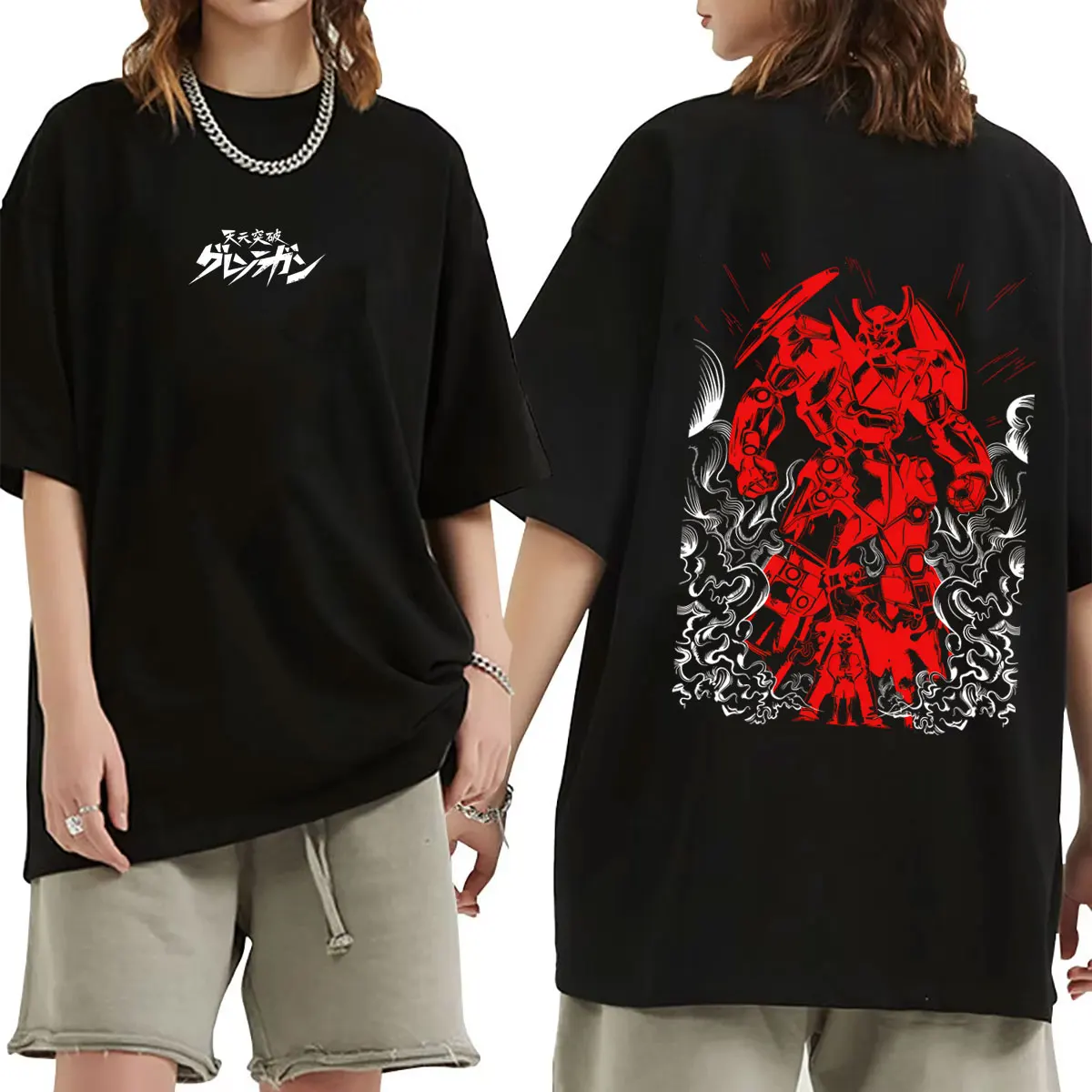 Anime Tengen Toppa Gurren Lagann T Shirts Men Women Manga Oversized Crewneck T-shirt Men's Clothing Cartoon Vintage Streetwear