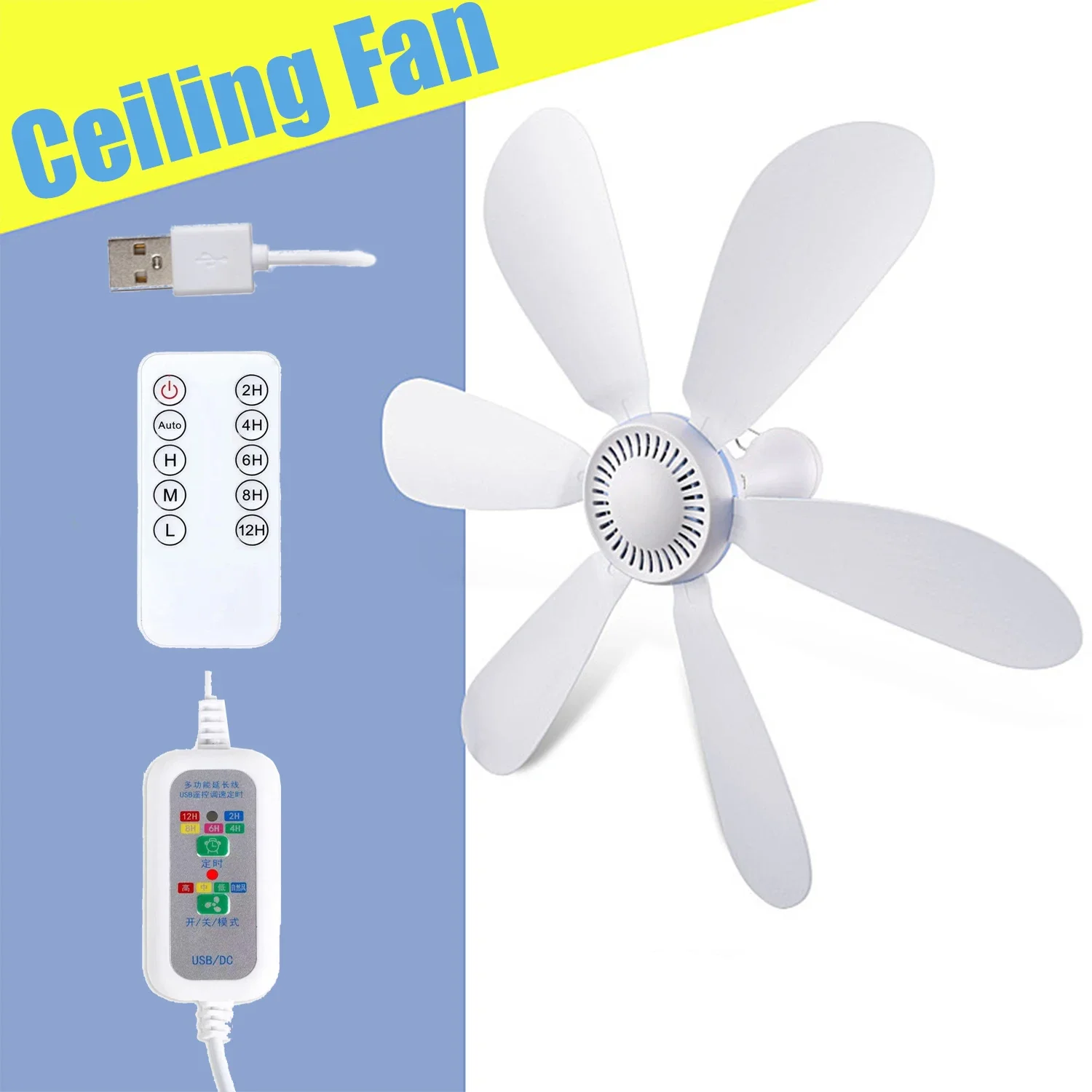 

USB Powered Hanging Ceiling Fan Portable Canopy Fan with Remote Control Timing,Quiet Small DC USB Ceiling Fan Canopy Dorm Fans