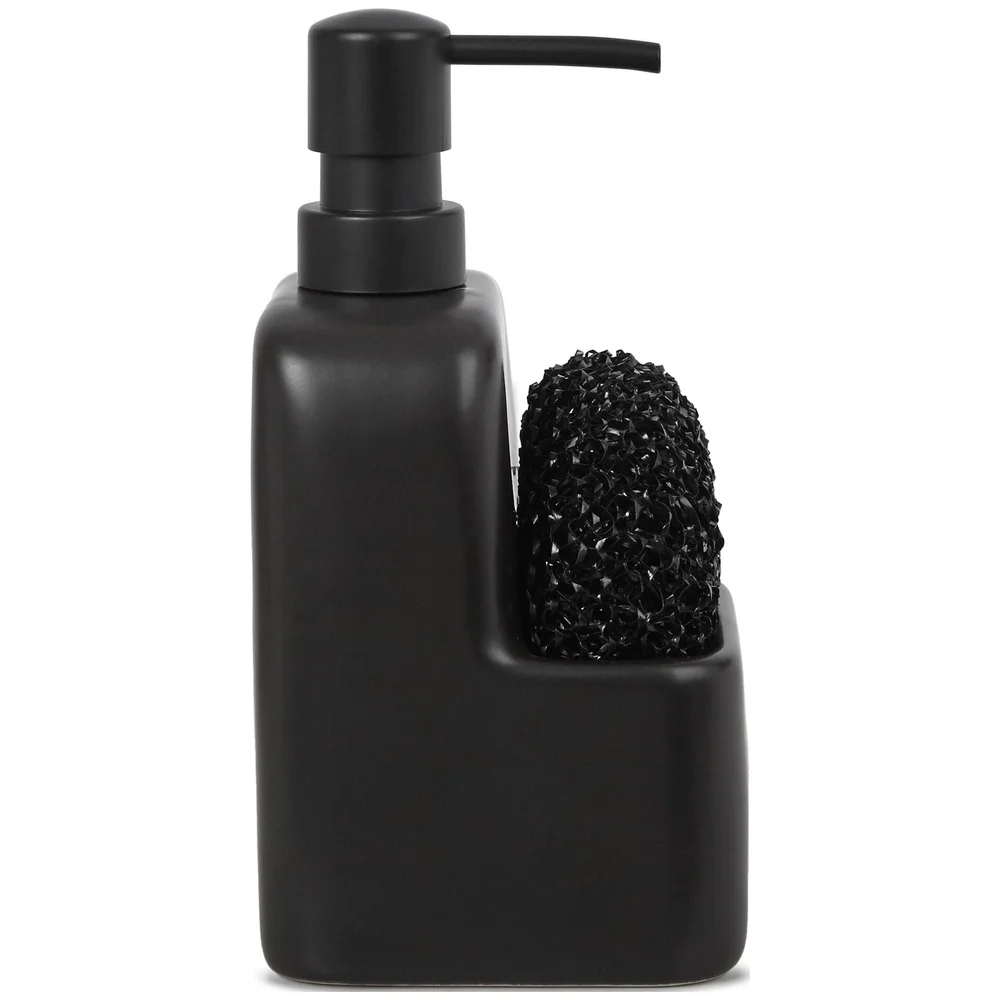 Pompa per sapone liquido in ceramica con contenitore incorporato e organizer da cucina per bagno, dispenser 2 in 1 antiruggine e facile da pulire