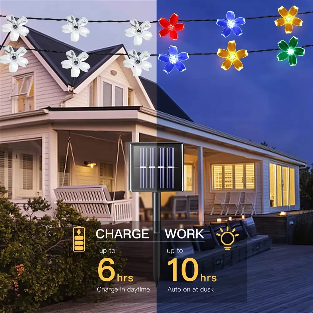 

100 LED Solar Lights Outdoor Floral String Flower Fairy Lights Garlands For Christmas Party Outdoor Decoration Waterproof